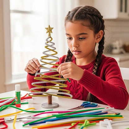 Caydo 200 Pieces Glitter Golden & Silver Pipe Cleaners, Thick Fluffy Chenille Stems, Pipe Cleaner Crafts for Arts & Crafts, Perfect for Making Animals, Flowers, and Easter Decorations