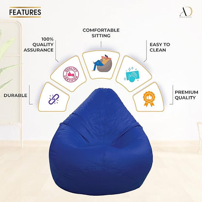 Ample Decor Bean Bag Cover (No Filling), Plush Toys Storage Soft Leatherette, Durable Construction Sturdy Zipper, Ideal for Children and Teenagers - Blue