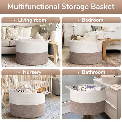 Goodpick 115L Extra Large Blanket Basket, 23.5"x23.5"x15.8" Woven Rope Basket for Storage, Kids Toy Storage for Nusery Room, Mele