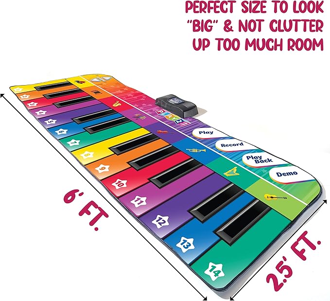 Play22 6 ft. Floor Piano Mat for Toddlers - Giant Piano Playmat, 24 Keys, 8 Musical Instruments, Adjustable Vol, Built in Songs, Record & Playback - Best Musical Toy Gift for Boys & Girls Ages 3-10