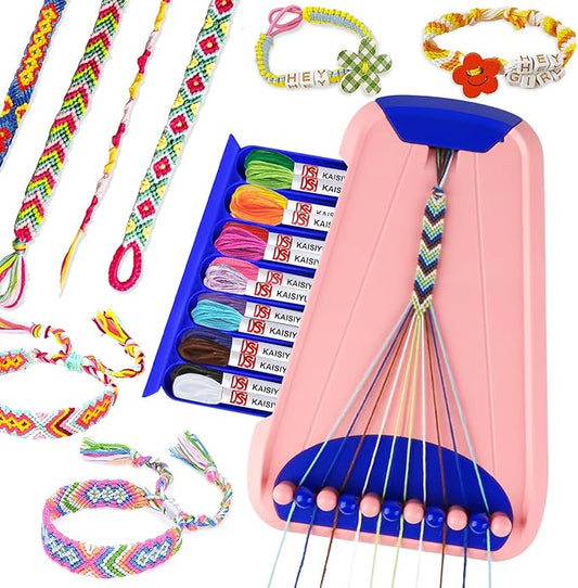 Rdfmy Friendship Bracelet Making Kit for Girls, Arts and Crafts Bracelets String Maker Kit for Kids Ages 8-12 Christmas Birthday Gifts Pink with Blue