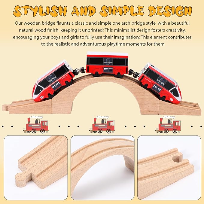 Kigley Wood Train Track Expansion Wooden Train Track Accessories Wooden Bridge for Most Major Toy Railway