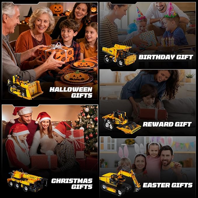 HPROMOT 5-in-1 Building Toys STEM Robotics Kits - Remote-Controlled Excavator Engineering Kit for Kids Ages 8-16 with 535 Pieces, DIY Educational Science Kits Gift for Boys & Girls