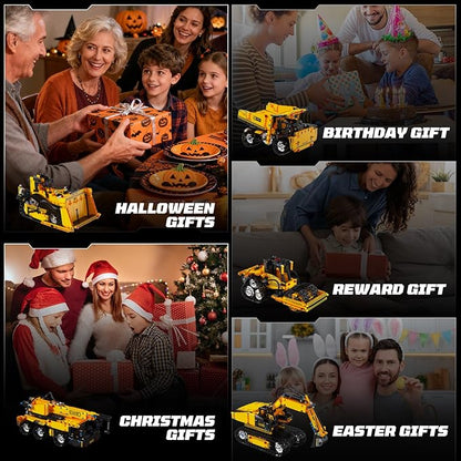 HPROMOT 5-in-1 Building Toys STEM Robotics Kits - Remote-Controlled Excavator Engineering Kit for Kids Ages 8-16 with 535 Pieces, DIY Educational Science Kits Gift for Boys & Girls