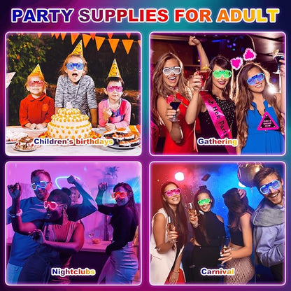 25 Pack Light Up Glasses Party Favor, LED Sunglasses Bulk 5 Colors Neon Accessories Glow In The Dark Party Supplies Toy for Kids & Adults Fit All Size, Gamer Laser Tag Birthday Holiday Wedding
