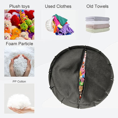 Louis Donné Unstuffed Ottoman Pouf Cover, Eco-Friendly Fabric Pouf Ottoman Bean Bag with Storage Solution for Bedroom, Round Foot Stools for Seating Poufs for Living Room Camper（Olive Green）