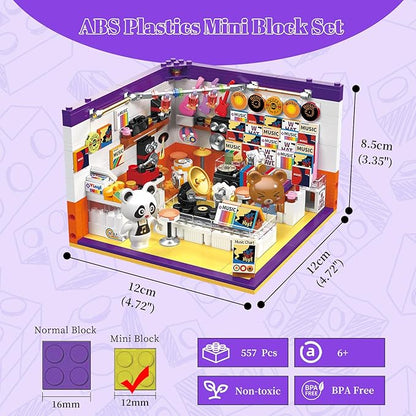 Friends House Building Block Set, Bear Record Shop Business City View Small Brick Model, Mini Construction Toy, Hobbies Christmas Birthday Gift for Teens Children Kids Boys Girls 6+, 554pcs