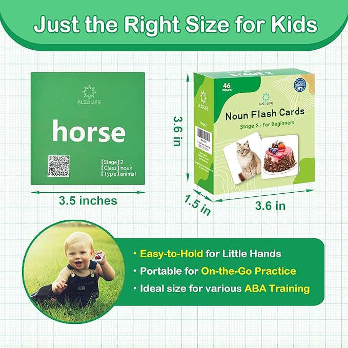 Noun Flash Cards for Toddlers, 50 Beginners-Level Durable Photo Flashcards, Speech Therapy Materials for Speech Delays, Great Teaching Tool for Fun Learning, Autism Flash Cards Non Verbal