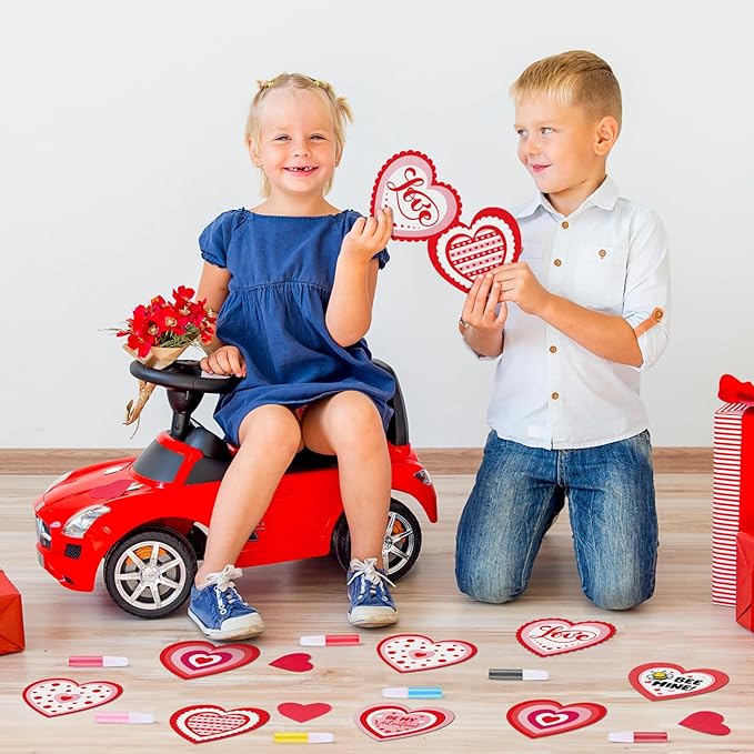 24 Set Valentine Hearts Sand Art Craft Kit for Kids 4.72 Inch DIY Valentine's Day Sand Painting Kit with Colored Sand Brush Heart Sand Art and Crafts for Valentines Home Classroom Activities