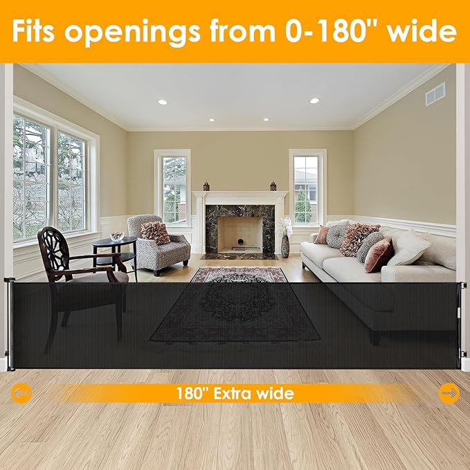 180 Inch Extra Wide Dog Gates for The House Extra Wide Retractable Dog Gate for Doorway Indoor Extra Long Baby Gate for Large Openings Retractable Baby Gate Outdoor Baby Gate for Deck Outdoor Dog Gate