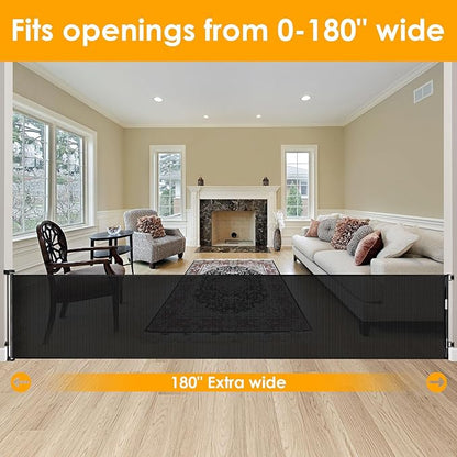 180 Inch Extra Wide Dog Gates for The House Extra Wide Retractable Dog Gate for Doorway Indoor Extra Long Baby Gate for Large Openings Retractable Baby Gate Outdoor Baby Gate for Deck Outdoor Dog Gate