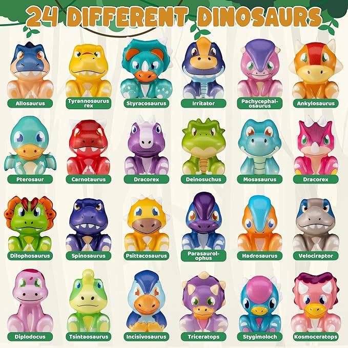 24 Pack Filled Easter Eggs for Kids Prefilled Egg Fillers Squishy Toys Stuffed Easters Gifts Basket Stuffers for Kids Girls Toddlers Boys Easters Egg Hunt Party Favors Dinosaur (Easter Dinosaur)