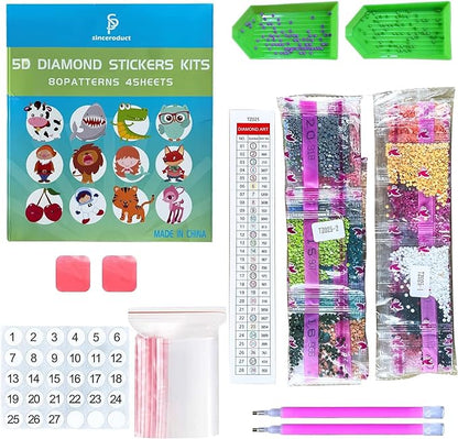 sinceroduct 80pcs Diamond Stickers for Kids - 5D DIY Gem Art Kits, Safe and Colorful Crafts for Girls, Boys, and Beginners