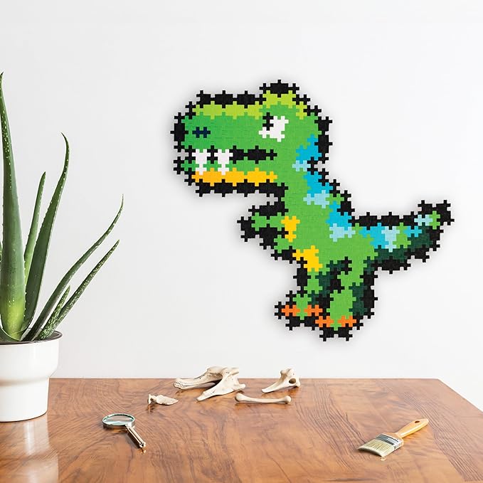 Plus Plus Puzzle by Number, 250 Piece Mini Interlocking Hashtag Color Blocks, 3D Pixel Art Kit for Kids - T-Rex