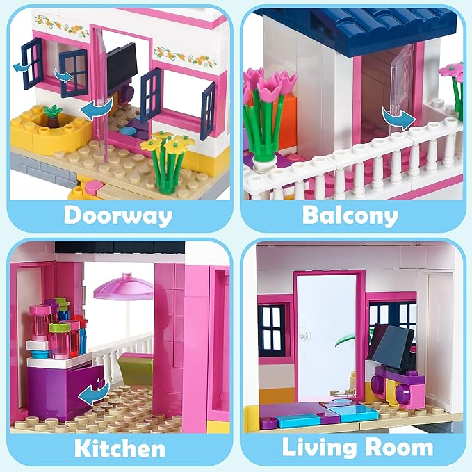 Dream Girls Beach House Building Sets Friends Seaside Villa 360 Pieces City Family Playset Boys Vacation Hut Model Building Kit STEM Toys Gift for Kids Aged 6-12