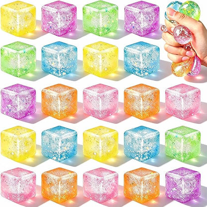 24 Pack Slow Rising Ice Cube Squishy Stress Balls，Stress Cube for Adults Kids , Sensory Fidget Toy for Anxiety Relief, Square Squeeze Toy for Classroom Prizes, Mini Nice Cube Squishy for Party Favors
