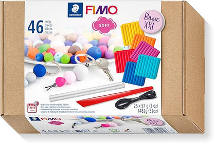 STAEDTLER 8023 15 FIMO Soft Oven-Hardening Polymer Modelling Clay - Basic XXL Kit, Assorted Colours (Pack of 26 x 57g Blocks & 20 x Accessories)