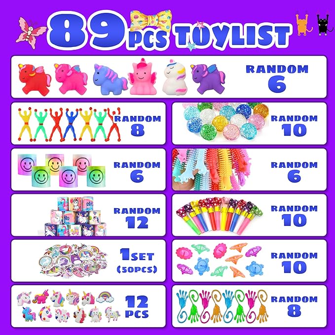 Unicorn Party Favors Unicorn Figures Goodie Rainbow Elastic Ball Bracelets Stickers Gifts Pinata Filler Bulk Toys for Unicorn Party Girl Kid Birthday Party Stuffers Supplies (Style 01)