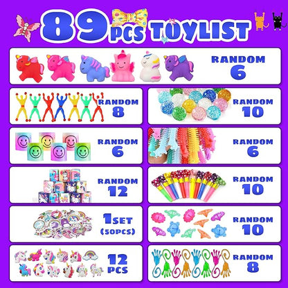Unicorn Party Favors Unicorn Figures Goodie Rainbow Elastic Ball Bracelets Stickers Gifts Pinata Filler Bulk Toys for Unicorn Party Girl Kid Birthday Party Stuffers Supplies (Style 01)