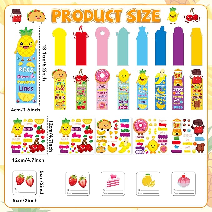 Qyeahkj 32 Sets Fruit Cute Foam Craft for Kids Make Your Own Bookmark Craft DIY Doughnut Taco Foam Craft Arts Bulk Kit Party Favor Supplies DIY Gift for School Home Activities Party Favor Decorations