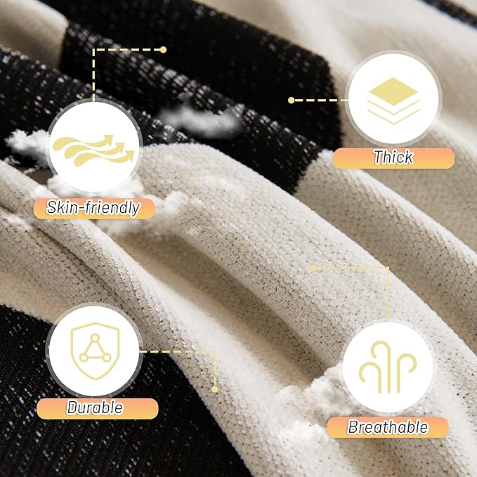 MYSKY HOME Boho Couch Cover Super Soft Couch Covers for 2-3 Cushion Couch Sofa, Modern Black Jacquard Sofa Slipcover Loveseat Futon Cover, Couch Covers for Sectional Sofa, 71" x 134", Black Curve