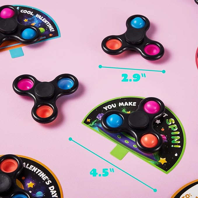 JOYIN 28 Packs Valentines Cards with Alien Style Fidget Spinner for Kids, Stress Relief Hand Finger Spinner Fidget Toy for Classroom Exchange, Valentine's Party Favors, Party Game Prizes for Kids