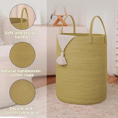 JMvicyroam Large Woven Laundry Basket Hamper,100L Cotton Rope Storage Bin for Blankets,Toys and Clothes,Decorative Tall Nursery Hamper for Living Room,Baby Nursery,Bathroom and Bedroom,Jute