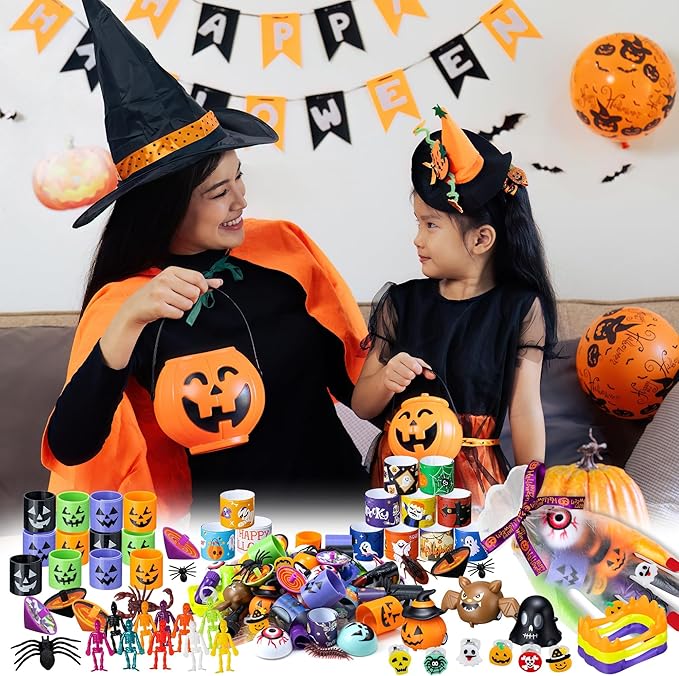 Halloween Party Favors, 193pcs Halloween Stuffed Toys Bulk Birthday Party Decorations, Goodie Bags for Party Supplies, Halloween Games for Kids
