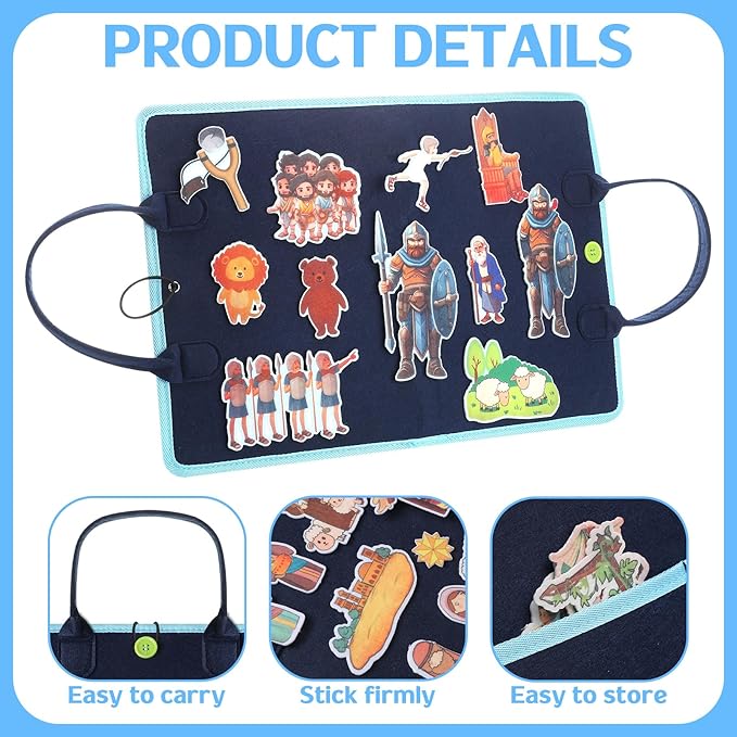 4 Pack Felt Board Bible Stories Set Flannel Board Stories Include Noah's Ark, Jonah and The Whale, David and Goliath, The Nativity of Jesus, 52 Pcs Precut Bible Felt Story Board for Kid