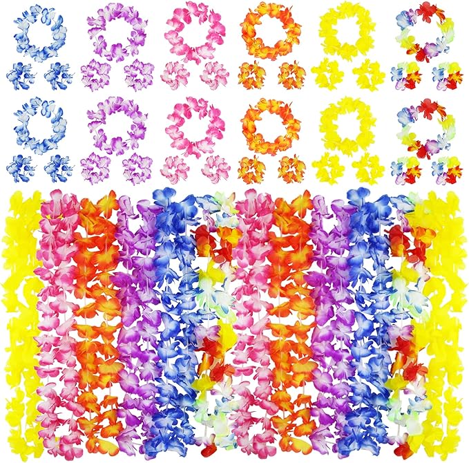 Ecore Fun Luau Party Supplies Leis Luau Party Decorations Hawaiian Leis Decorations Hawaiian Party Bracelet Necklace Headband-12 in 1