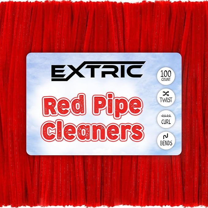 Pipe Cleaners Craft - 100 Pcs Red Chenille Stems, 6mm x 12 Inch Fuzzy Sticks, Great for DIY Arts and Craft Projects and Decorations