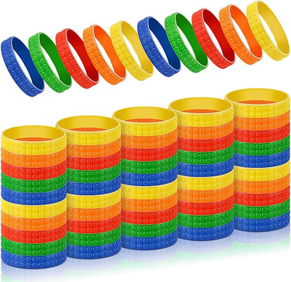 Civaner 60 Pieces Silicone Building Block Bracelets Rubber Bracelets Wristbands Colorful Birthday Party Favors for Goodie Bag Fillers Carnival Prize Supplies, 5 Colors