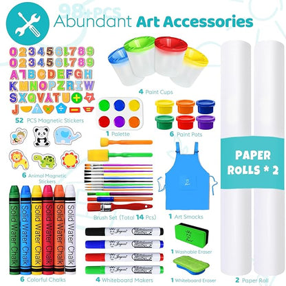 Joyooss Art Easel for Kids, Double Sided Wooden with 98+ Accessories Kids Easel Drawing Board with Magnetic Chalkboard, Dry Erase White Board & Paper Roll Paint Art Easel for Kids Age 2-4 4-8 9-12