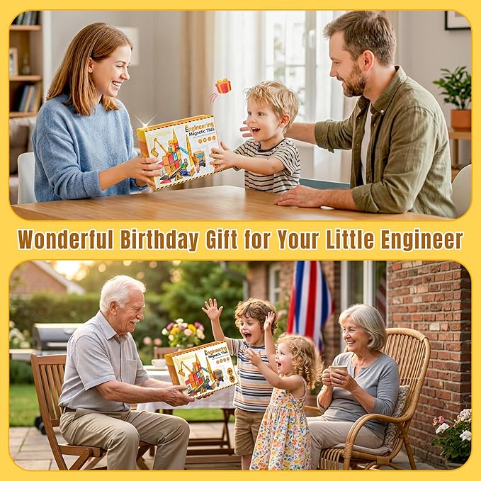SKTMYY Magnetic Tiles Construction Toys with Road & Crane & Marble Run, Double-Sided Fire Station & Building Magnet Tiles for Kids Ages 4-8, STEM Magnetic Blocks Gifts for 3 4 5 6 7 8 Year Old Boys
