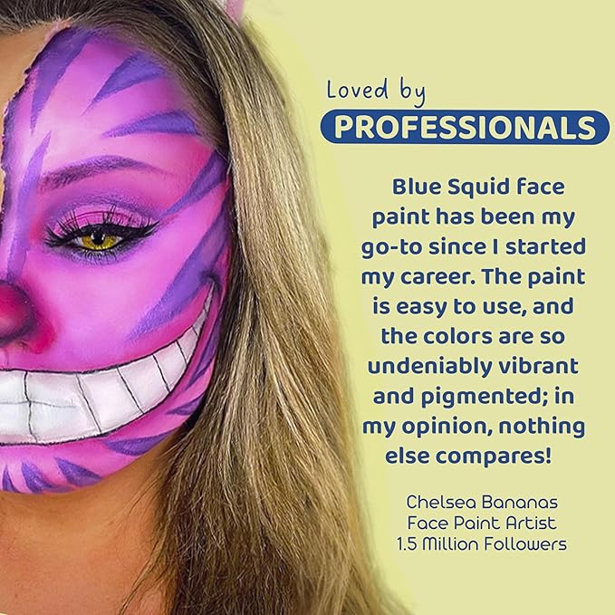 Blue Squid PRO Professional Face Painting Kit - 12 Color Palette with 2 Brushes, Face & Body Paint Kits for Adults & Kids - Safe & Washable SFX Makeup for Parties & Halloween Makeup