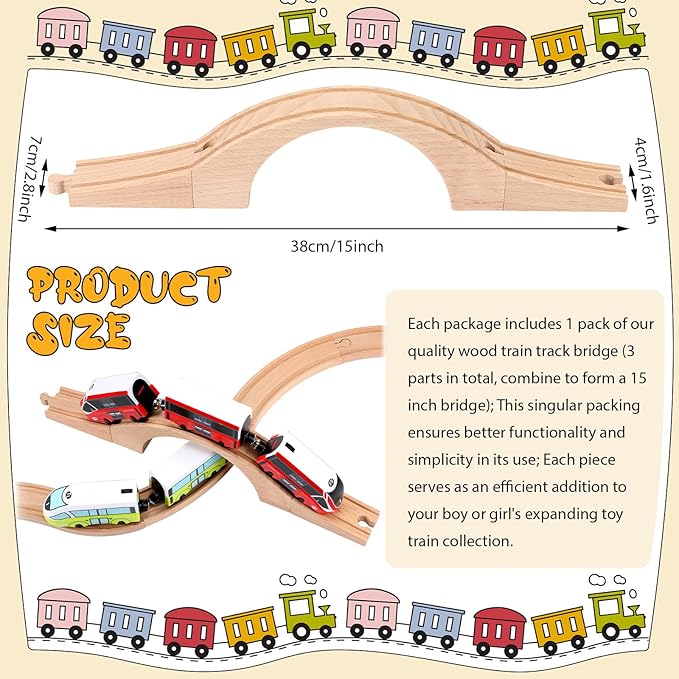 Kigley Wood Train Track Expansion Wooden Train Track Accessories Wooden Bridge for Most Major Toy Railway