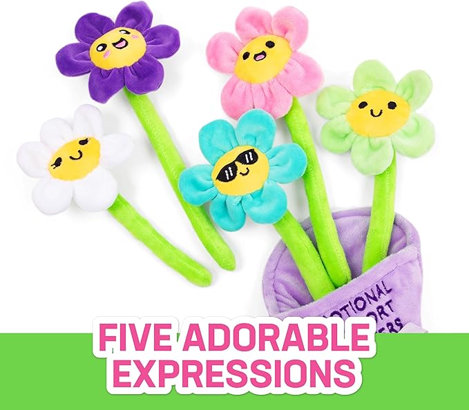 WHAT DO YOU MEME? Emotional Support Flowers by Relatable, Cuddly Stuffed Animals and Plushies Set, Small Gifts for Mom, Includes 5 Flowers Plush Toys with Carrying Basket, for Mom
