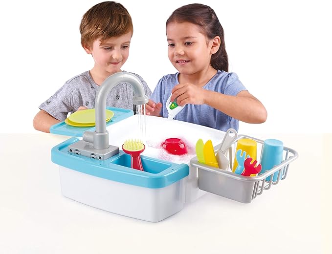 Play My Little Kitchen Sink Toys - Toddler Kitchen Role Dishwasher Toys with Running Water Cycle System - Utensils Tableware Accessories for Kids - 18 Piece Pretend Toy for Boys & Girls
