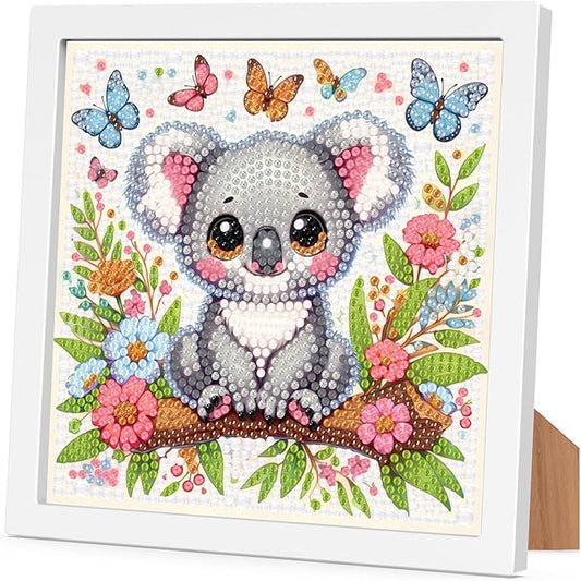 Koala Diamond Art Painting Kits with Frame- Animals 5D Diamond Painting with Frame, Cute Gem Art Kits for Wall Decoration 7X7 Inch