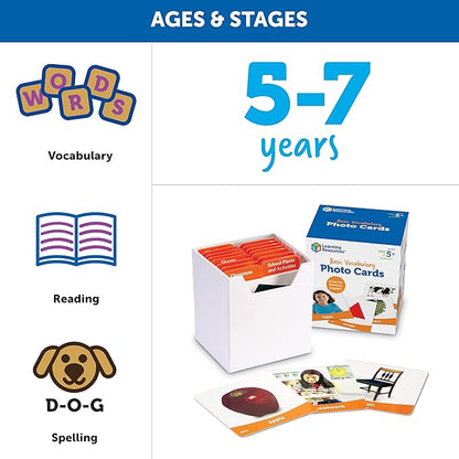 Learning Resources Basic Vocabulary Photo Cards, Vocabulary/Phonics Learning, Educational Games for Kids, 156 Cards, Ages 5+