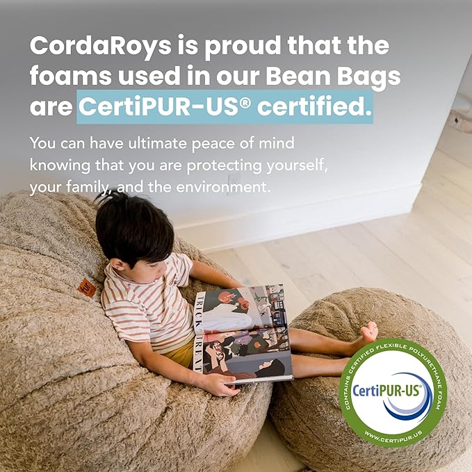 CordaRoy's Faux Fur Bean Bag Pouf Footstool - Washable Fabric Ottoman Cover with Durable Foam Insert - Versatile Footrest for Basement, Living Room, Office - 26" x 17" - Tan