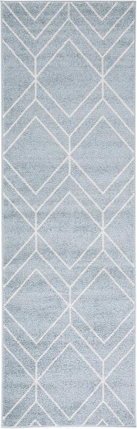 SAFAVIEH Adirondack Collection Runner Rug - 2'6" x 8', Blue & Ivory, Modern Geometric Design, Non-Shedding & Easy Care, Ideal for High Traffic Areas in Living Room, Bedroom (ADR241M)