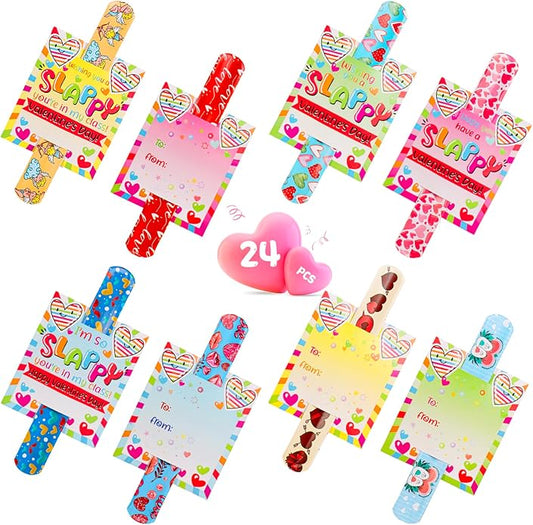 Valentines day gifts - 48Pcs Valentines Slap Bracelets toys for Kids School Class Classroom Valentines Day Cards Gifts Prizes Party Favors