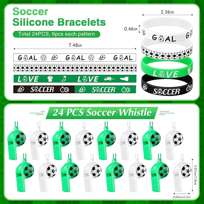 Aoriher 194 Pcs Soccer Party Favors Set Sport Silicone Bracelet Sport Car Keychain Whistle for Girls Boys Birthday Gifts Sport Themed Party Supplies