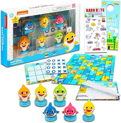 Baby Shark Stampers Set - Bundle with 6 Pc Baby Shark Stampers Kit Box Plus Stickers, Door Hanger | Baby Shark Art Kit, Baby Shark Arts and Crafts for Kids