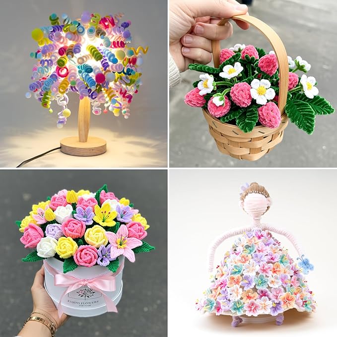 Caydo 300 Pieces Macaroon Pipe Cleaners for Flowers, Thick Fluffy Chenille Stems for Creative Art & Craft Making and Easter Decorations