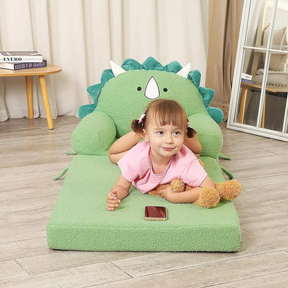 Foldable Kids Sofa, Triceratops Toddler Couch with Tri Folding Foam Cushions, Comfy Kids Couch for Kids Age 18 Months and Up