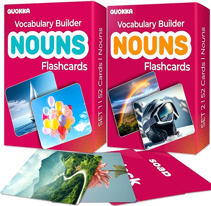 QUOKKA 104 Noun Flash Cards Set – Kids and Adults Vocabulary Builder for ABA Therapy, Early Childhood Education, and ESL Teaching – Picture Cards for Speech Therapy and Vocabulary Building Activities