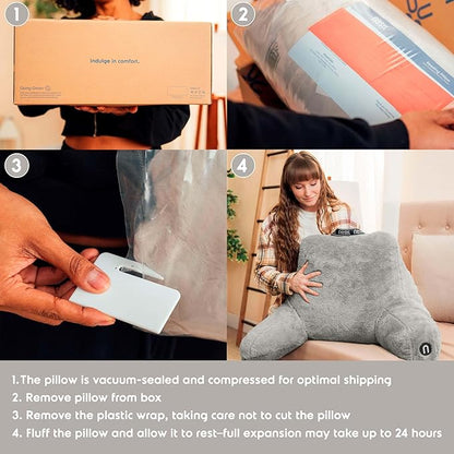 Nestl Fur Reading Pillow, Stylish Back Pillow for Bed Sitting Up, Faux Fur Bed Chair Pillow with Arms, Reading Pillows for Sitting in Bed Adult & Kids, Sit Up Back Support Pillow for Bed Rest - Grey