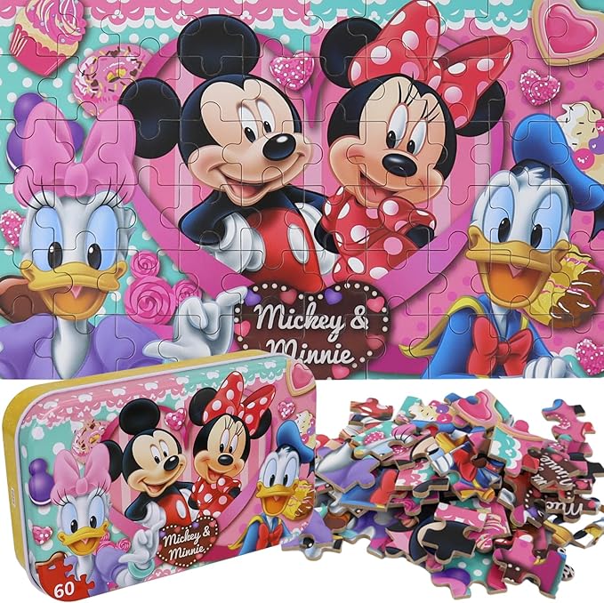 Mickey Mouse Puzzles for Kids Ages 4-8 60 Pieces Puzzles for Kids Ages 3-5 Minnie Mickey Puzzle for Girls and Boys Toys Jigsaw Puzzles in a Metal Box Educational Puzzles (Minnie Mickey 0686)